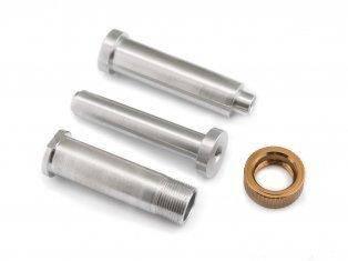 Metal model kit parts: precision cylinders and brass ring for scale modeling projects