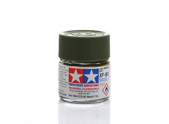 Tamiya XF-81 Dark Green Acrylic Paint for model kits, 10ml bottle, flammable warning label visible