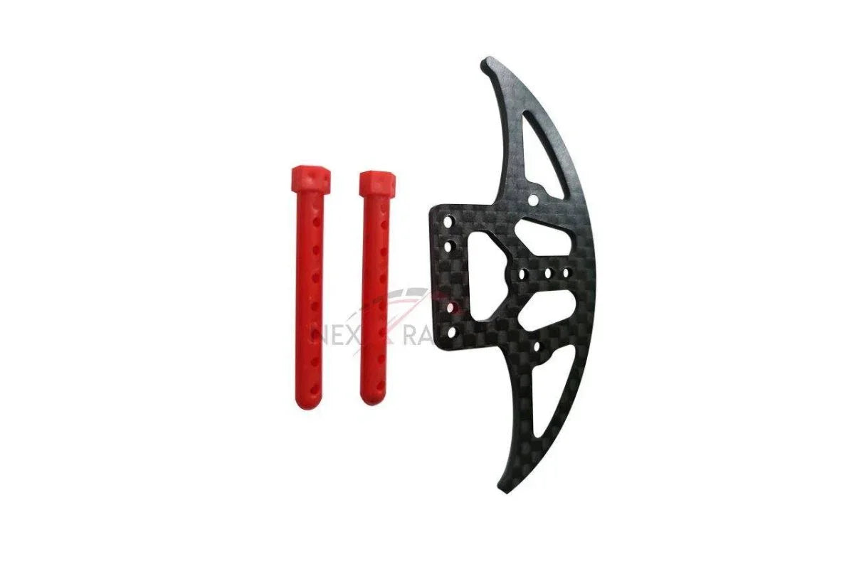 Carbon fiber RC car part with red pegs for hobbyists