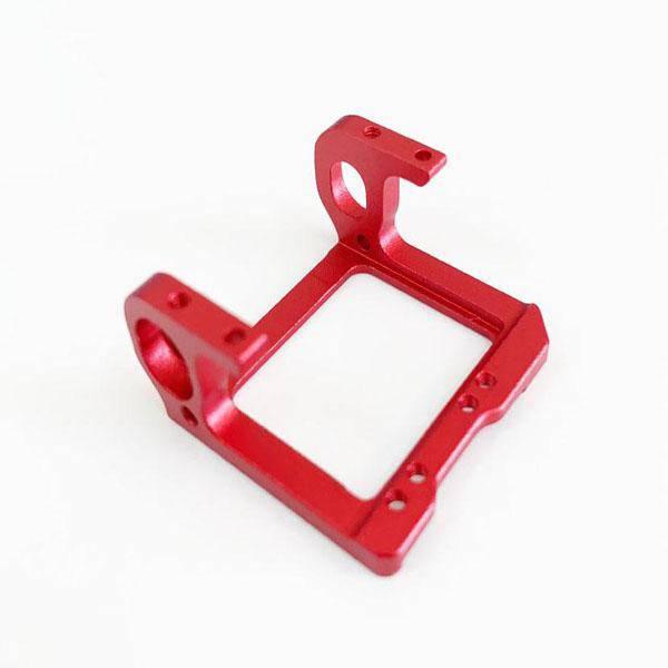 Red aluminum RC car chassis frame for hobby model building