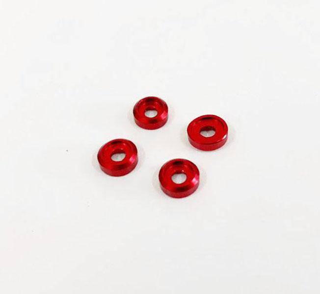 Four red aluminum washers for RC car upgrades, model kit accessories, hobby parts