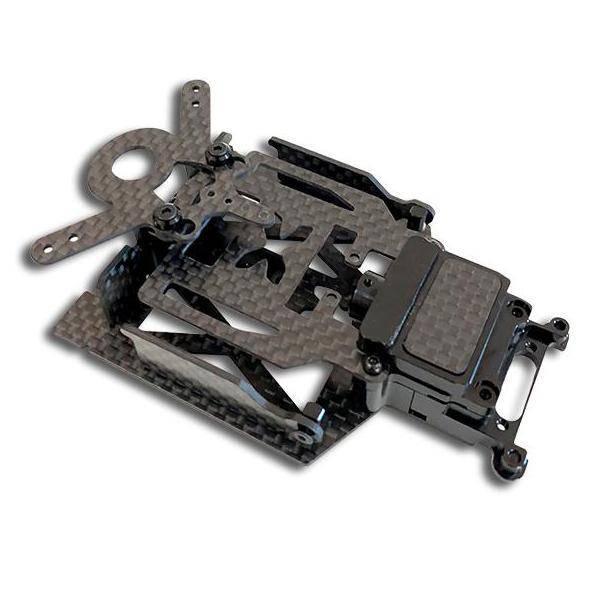 Carbon fiber RC car chassis with precision cutouts and mounting points
