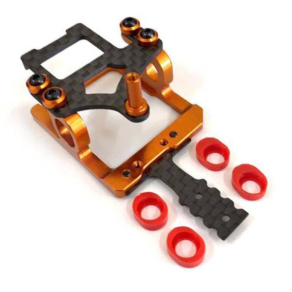 Orange and black carbon fiber RC drone frame kit with red shock mounts for FPV racing
