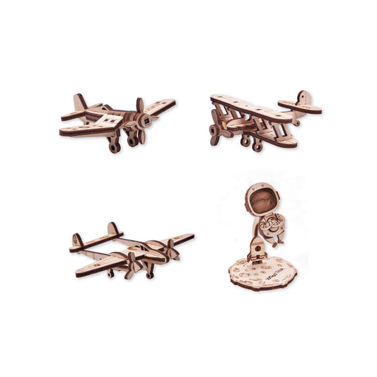 Wood Trick - Set of Mini 3D Puzzles №1 Planes and Astronaut - Aussie Hobbies 