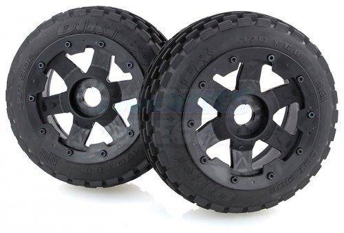 850222 | Rovan 4.7/5.5" Baja 5B Front Dirt Buster Tyres on Black Rims - Beadlocked Wheels 2Pcs - Aussie Hobbies