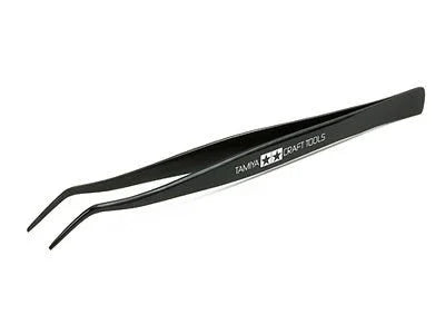 Tamiya Angled Tweezers – precision stainless steel hobby tool for models and miniatures.