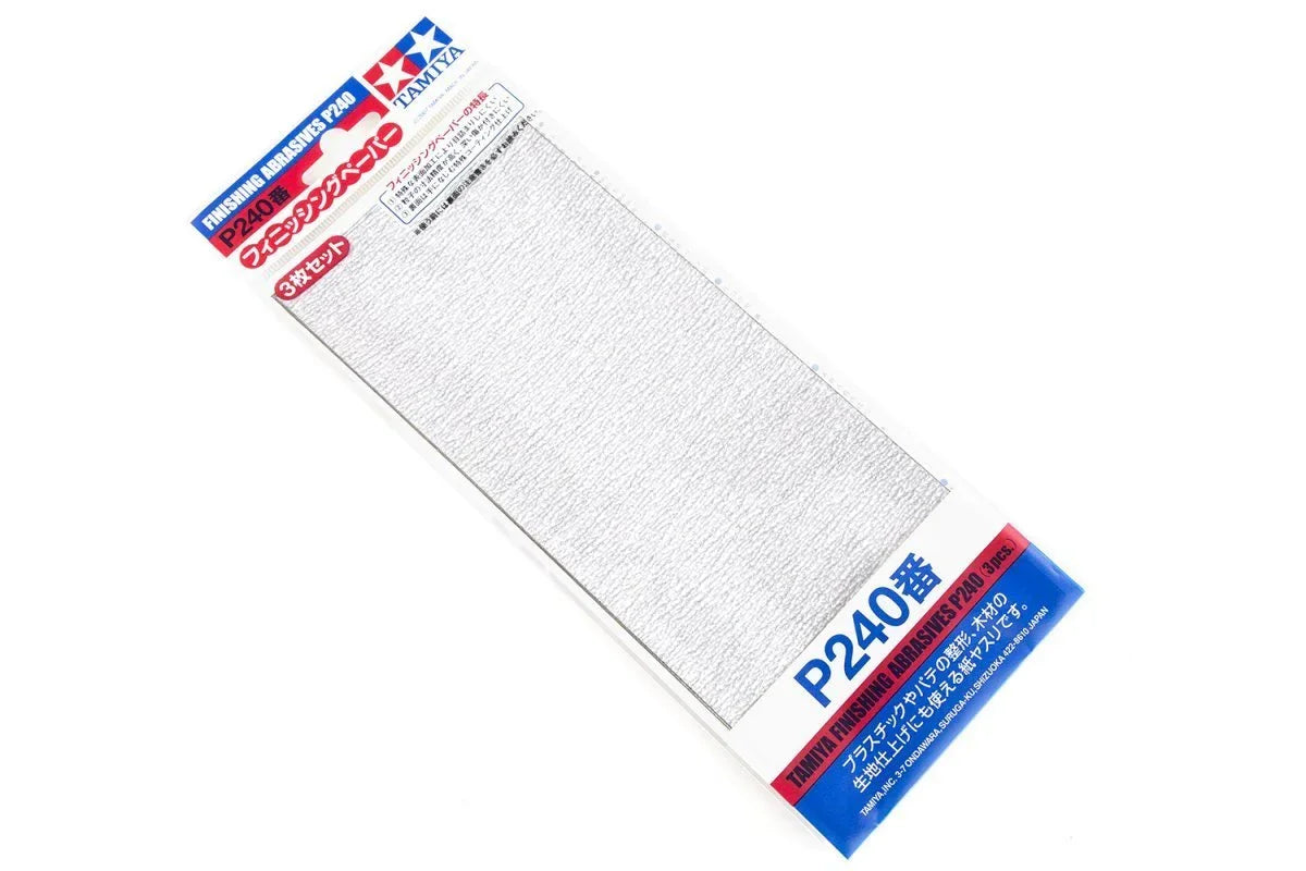 Tamiya Finishing Abrasive P240 (87093-000) – sandpaper sheet for scale model building.