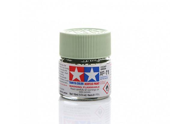 Tamiya XF-71 Cockpit Green acrylic paint for model kits, 10ml bottle with flammable warning label