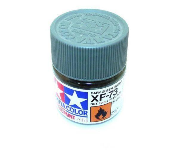 Tamiya XF-73 Dark Green acrylic paint for model kits, 10ml bottle, hobby supplies