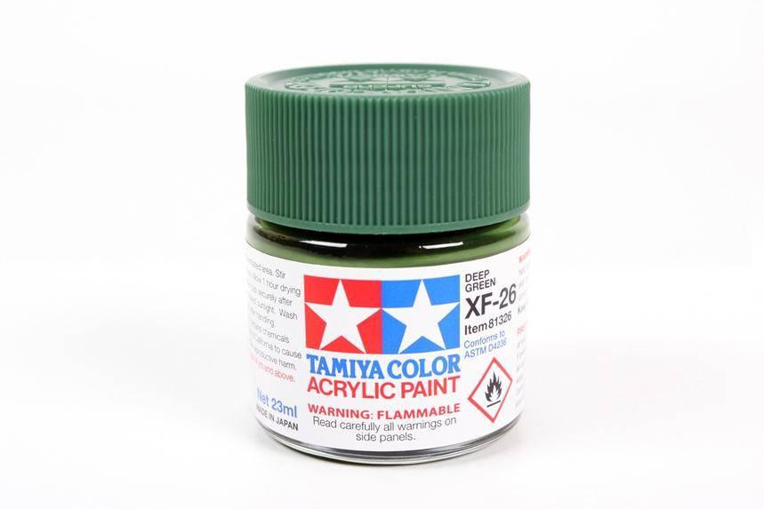Tamiya Color XF-26 Deep Green acrylic paint, 23ml bottle for model kits and hobbies
