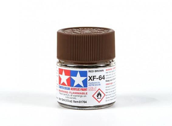Tamiya XF-64 Red Brown Acrylic Paint for model kits, 10ml bottle with flammable warning label