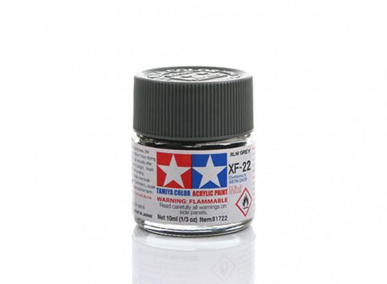 Tamiya XF-22 Flat Grey Acrylic Paint for model kits, 10ml bottle with flammable warning label