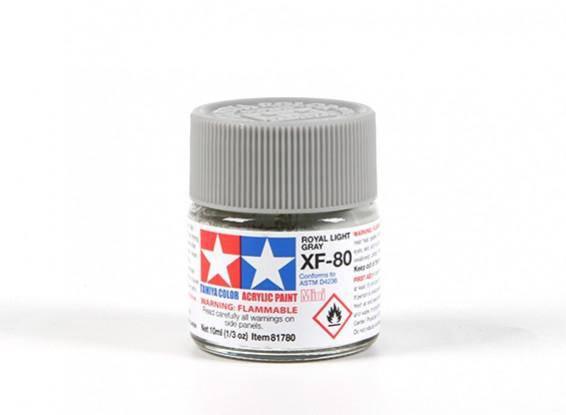 Tamiya XF-80 Royal Light Gray acrylic paint for model kits, 10ml bottle with flammable warning label
