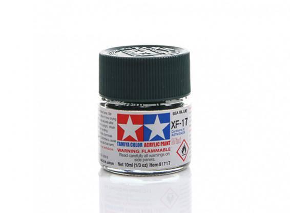 Tamiya XF-17 Sea Blue acrylic paint for model kits, 10ml bottle with flammable warning label