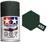 Tamiya AS3 Dark Green spray paint for aircraft models, matte finish, hobbyist grade