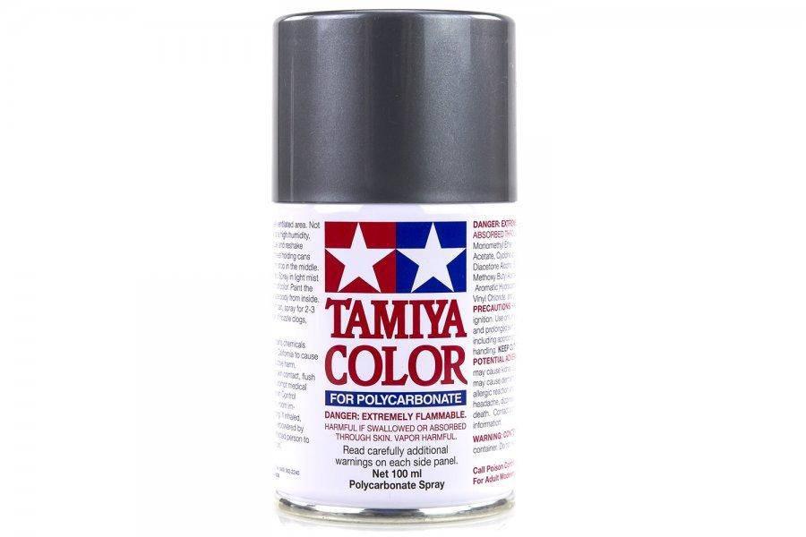 Tamiya PS-63 Bright Gunmetal Spray Paint – polycarbonate RC car body paint in metallic gunmetal for Lexan racing shells and custom RC finishes.