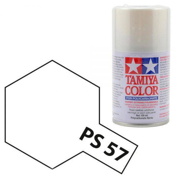 Tamiya PS-57 Pearl White Spray Paint – pearlescent polycarbonate paint for RC car bodies, producing a soft metallic white finish.