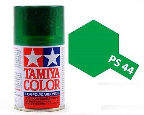 Tamiya Color PS-44 green spray paint for polycarbonate model kits, ideal for hobbyists and collectors