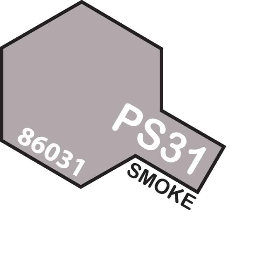 Tamiya Spray Paint PS-31 Smoke 86031-A00 – translucent smoke polycarbonate spray for RC car bodies and window tint effects.