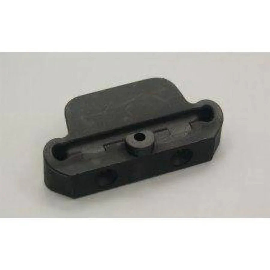 Black plastic model kit part with mounting holes and slot for assembly