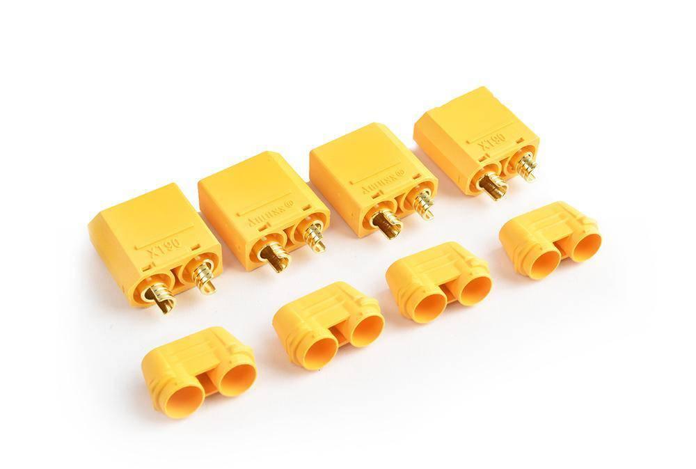 Yellow XT60 connectors with gold pins, compatible with RC models and hobby electronics