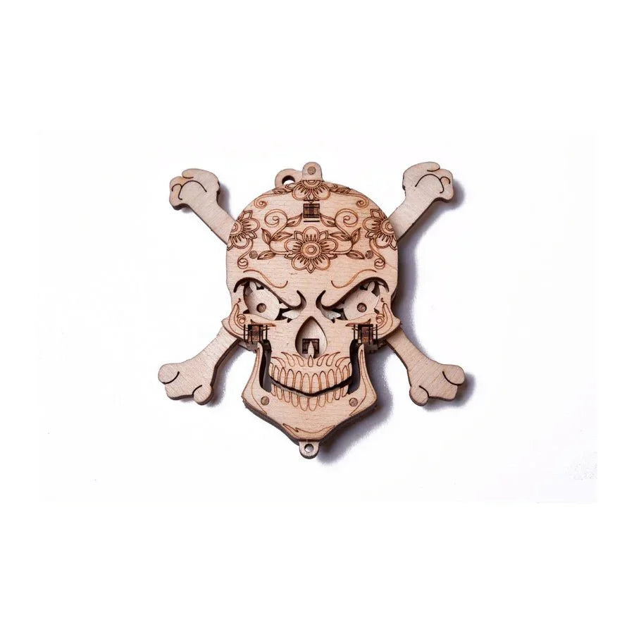 Wood Trick Skull Wooden 3D mechanical model kit display sculpture.
