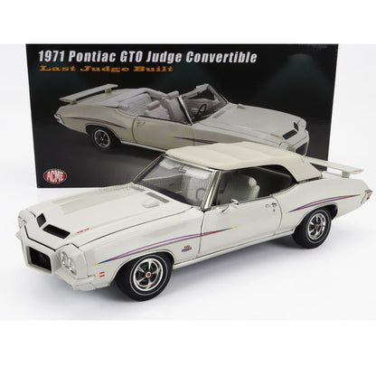 1971 GTO Judge Convertible white with graphics and white interior limited edition diecast model.