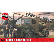 Airfix Albion 3‑Point Fueller 1:48 scale model kit showing British WWII fuel truck with three hose rig and detailed tanker body