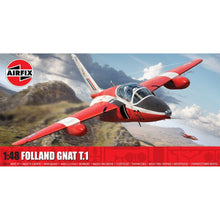 Airfix 1/48 Folland Gnat T.1 RAF jet trainer aircraft model kit with dual cockpit detail and authentic Red Arrows and RAF training markings.
