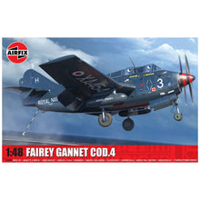 Airfix 1/48 Fairey Gannet COD.4 Royal Navy aircraft model kit featuring folding wings and detailed cockpit for realistic assembly.