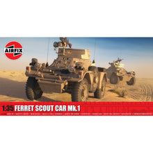 Airfix 1/35 Ferret Scout Car Mk.1 British armoured reconnaissance vehicle model kit with detailed parts for realistic assembly.