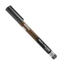 Close-up of AK Interactive Real Colors Brown Acrylic Paint Marker AKRCM007 for precision model painting and detailing.