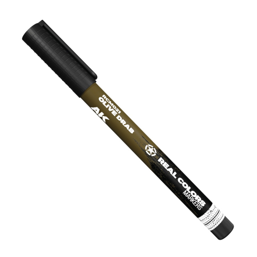 AK Interactive Real Colors Olive Drab Acrylic Paint Marker AKRCM021 for model painting and military detailing