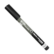 Close-up of AK Interactive Real Colors RAL 7009 Hellgrau Light Grey Acrylic Paint Marker AKRCM016 for scale model detailing and hobby painting.