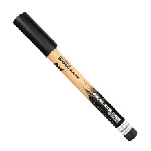 Close-up of AK Interactive Real Colors Wood Base Acrylic Paint Marker AKRCM012 for modelling, showing precision tip and realistic wood effect finish.