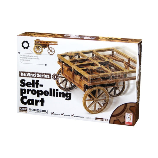 Academy 18129 Da Vinci Self-Propelling Cart Plastic Model Kit – educational working model inspired by Leonardo da Vinci’s invention.