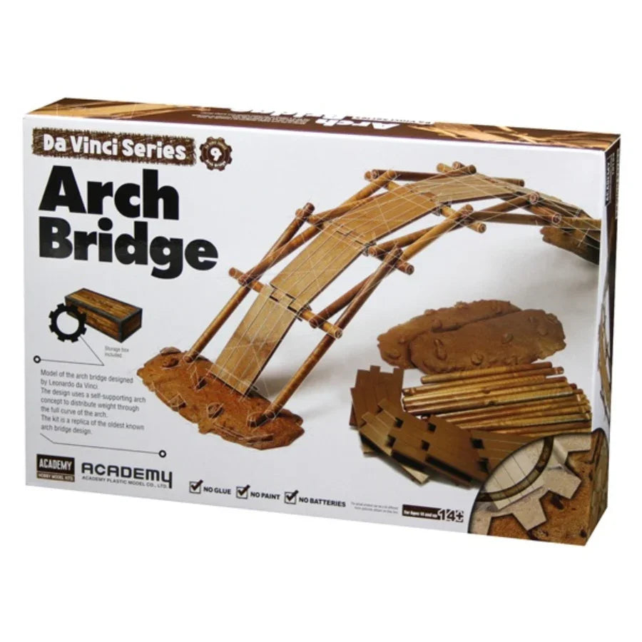 Academy 18153 Da Vinci Arch Bridge wooden educational model kit inspired by Leonardo da Vinci.