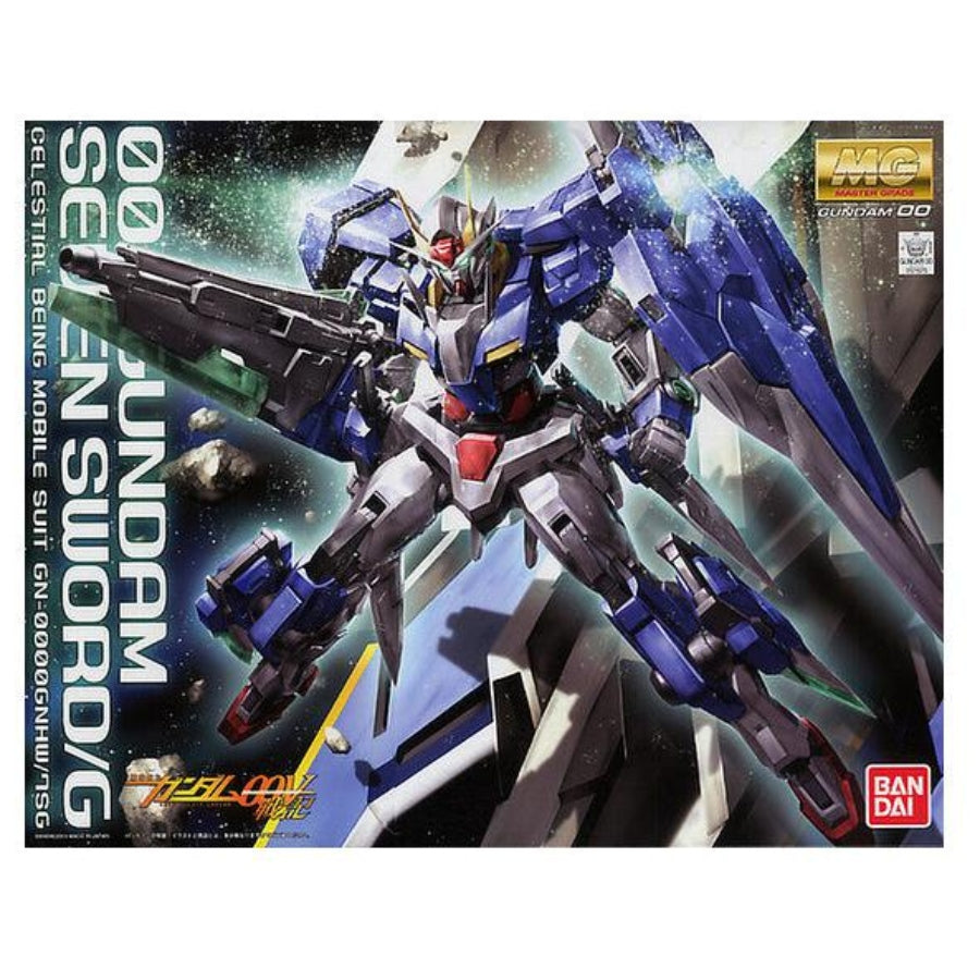 Master Grade 1/100 00 Gundam Seven Sword/G model with multiple sword armaments and open cockpit