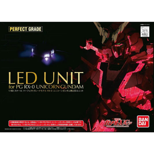 Bandai PG 1/60 RX-0 Unicorn Gundam LED Unit showcasing illuminated Psycho-Frame