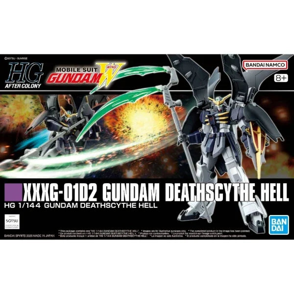 HG 1/144 Gundam Deathscythe Hell model kit with dynamic action pose and green beam saber