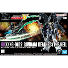 HG 1/144 Gundam Deathscythe Hell model kit with dynamic action pose and green beam saber