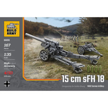 Build Army 15 cm sFH 18 BA0018 – WW2 German heavy field howitzer brick model kit, 167 pieces, 1:33 scale, LEGO-compatible military construction toy for collectors.