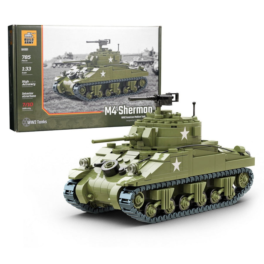 Build Army M4 Sherman WW2 American Medium Tank 1:33 Scale building blocks model BA1001.