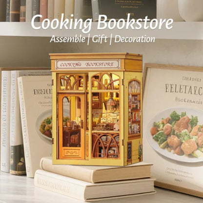 CUTEBEE Cooking Bookstore DIY book nook miniature bookshelf diorama kit.