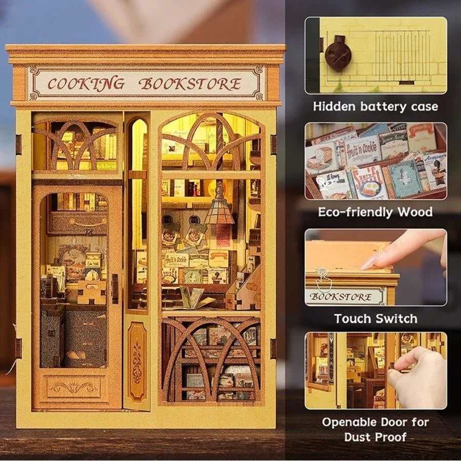 CUTEBEE Cooking Bookstore DIY book nook miniature bookshelf diorama kit.