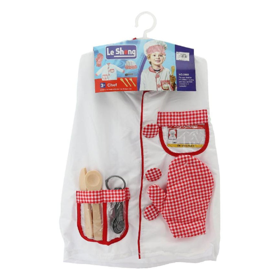Chef Kids Costume Dress Up Set – kids’ cooking outfit with hat, jacket, pants & utensils for fun pretend play.