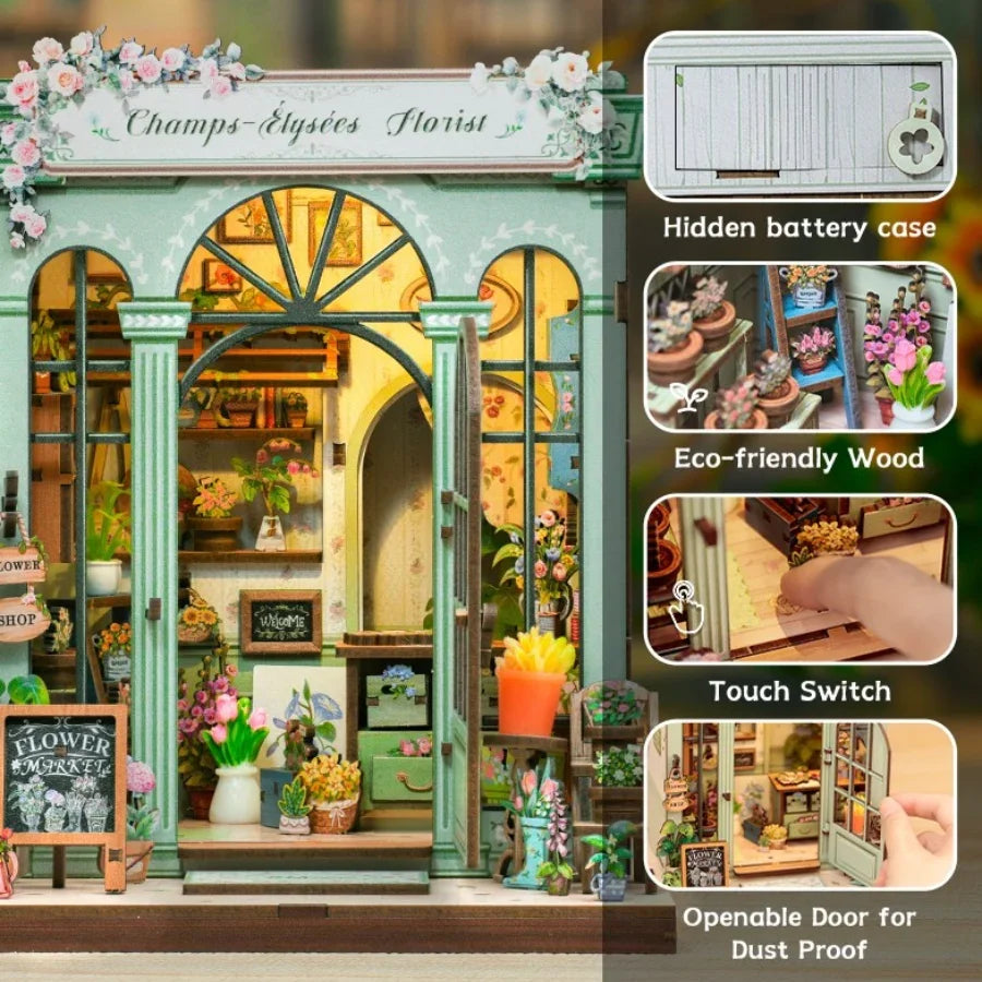 Cutebee Champs-Élysées Florist DIY book nook miniature florist dollhouse scene.