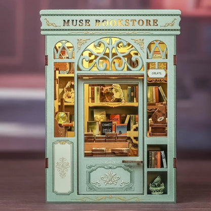 Cutebee Muse Bookstore DIY Book Nook miniature bookshop diorama craft kit.