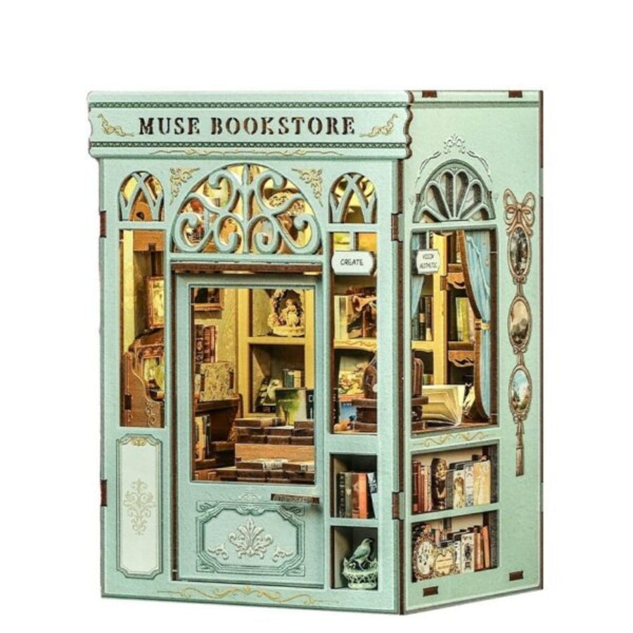 Cutebee Muse Bookstore DIY Book Nook miniature bookshop diorama craft kit.