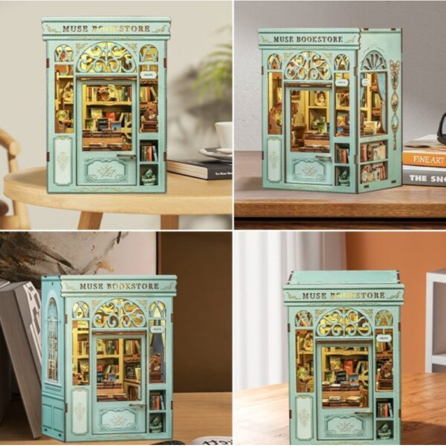 Cutebee Muse Bookstore DIY Book Nook miniature bookshop diorama craft kit.
